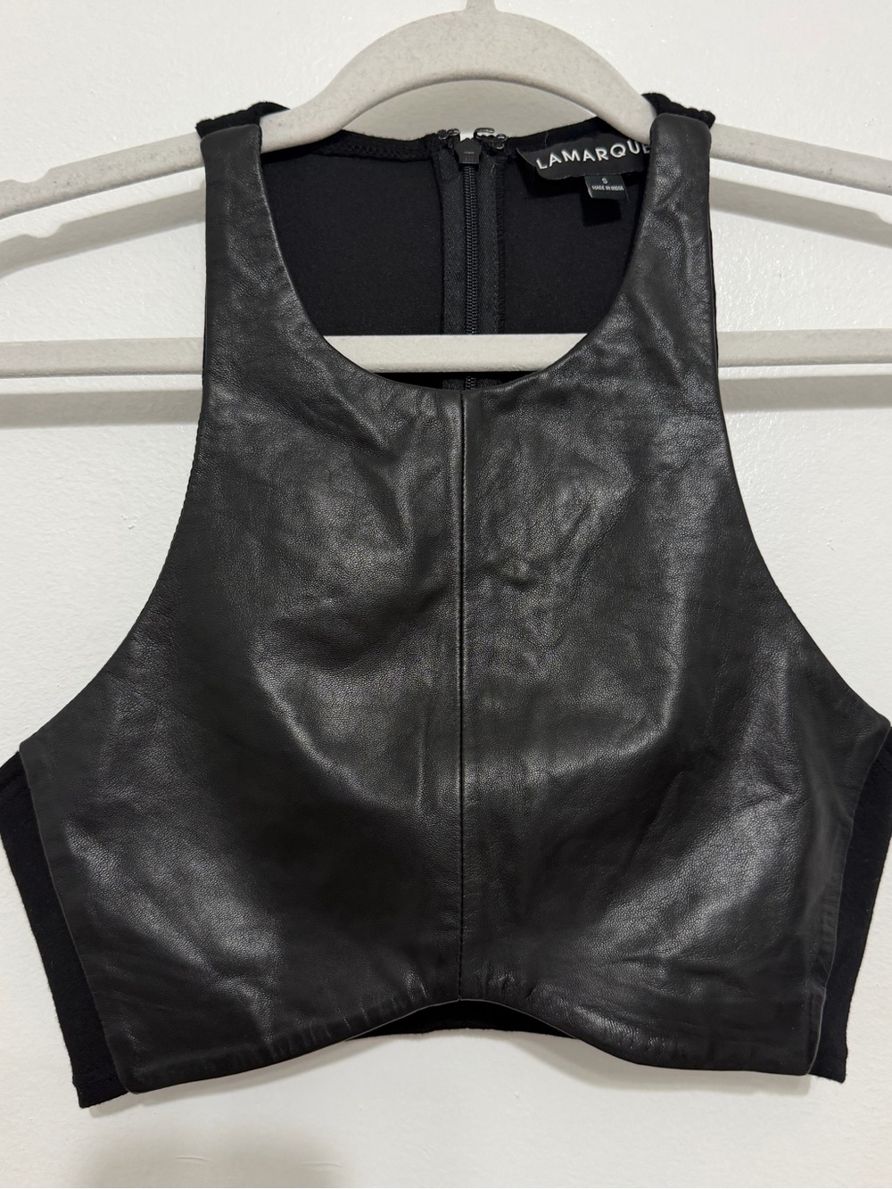 Lamarque Black Faux Leather Cropped Halter Tank